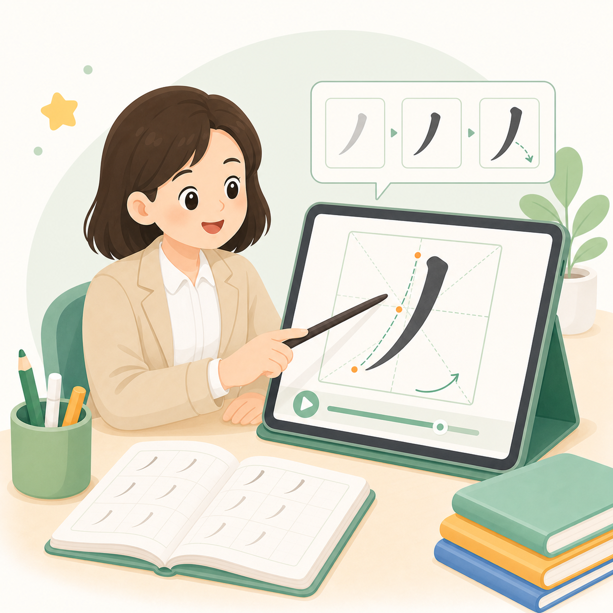 河小象写字课名师示范清晰易懂:先看专业示范讲清笔画、结构和运笔要点,再下笔练,减少无效重复。